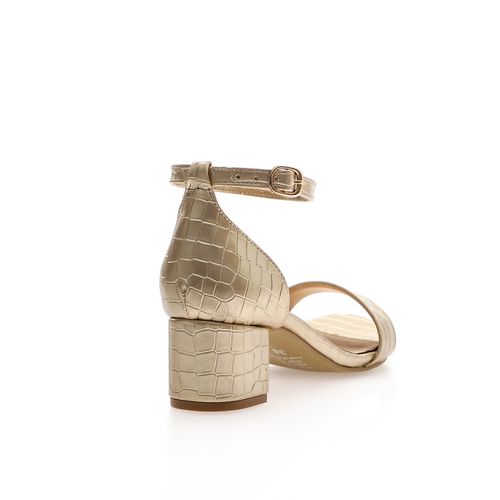 Faux Leather Ankle Strap Block Heel Sandals – Gold