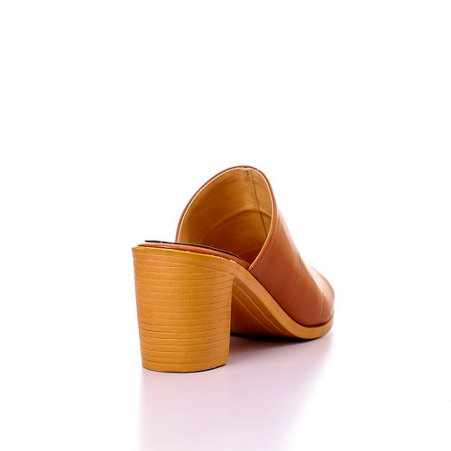 Faux Leather Block Heel Slippers – Tan