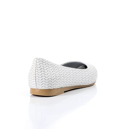 Fabric Textured Pointed Toe Flats – White