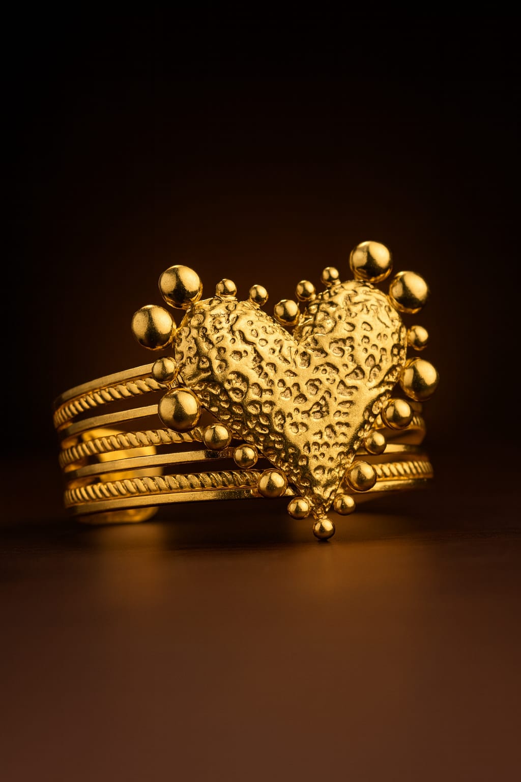 Zinc Alloy Hammered Heart Cuff Bracelet – Gold Plated