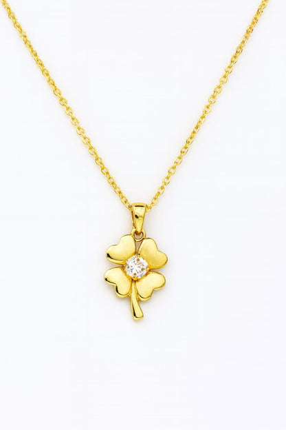 Stainless Steel Crystal Clover Pendant Necklace – Gold