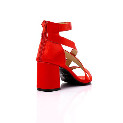 Satin Block Heel Sandals - Red