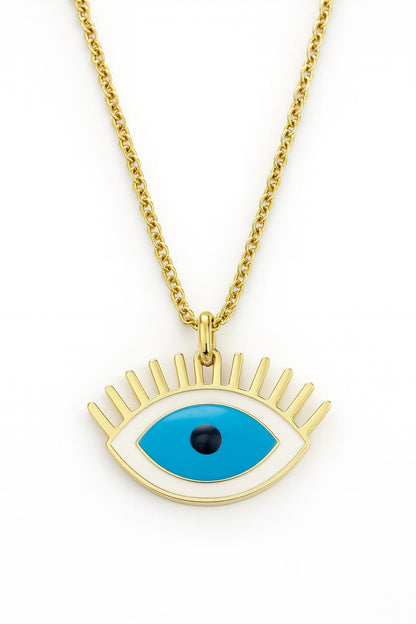 Stainless Steel Colorful Blue Eye Pendant Necklace – Gold