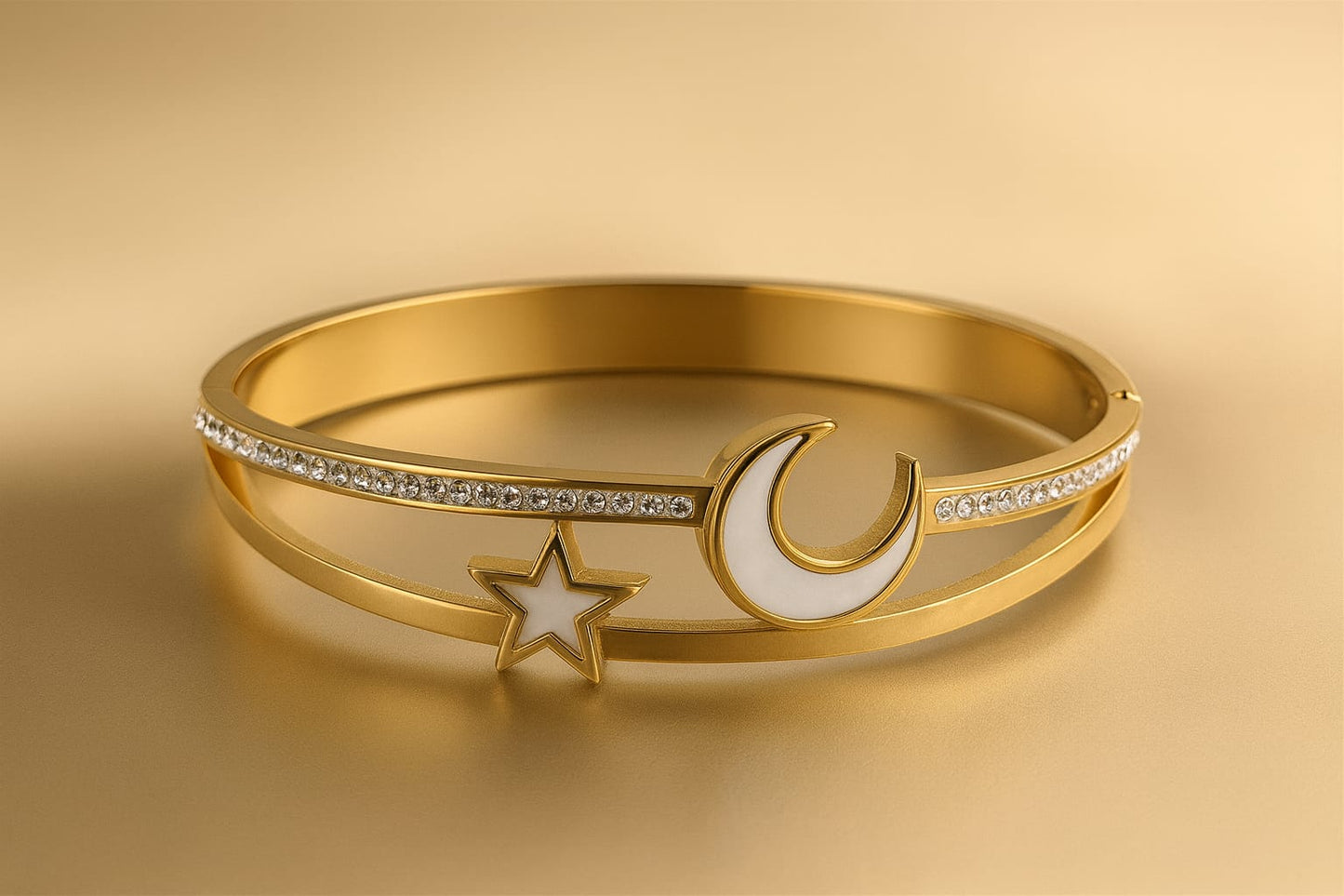 Stainless Steel Moon and Stars Bracelet – Gold