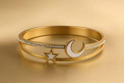 Stainless Steel Moon and Stars Bracelet – Gold