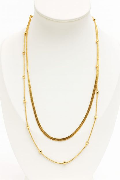 Stainless Steel Double Layer Snake Chain Necklace – Gold