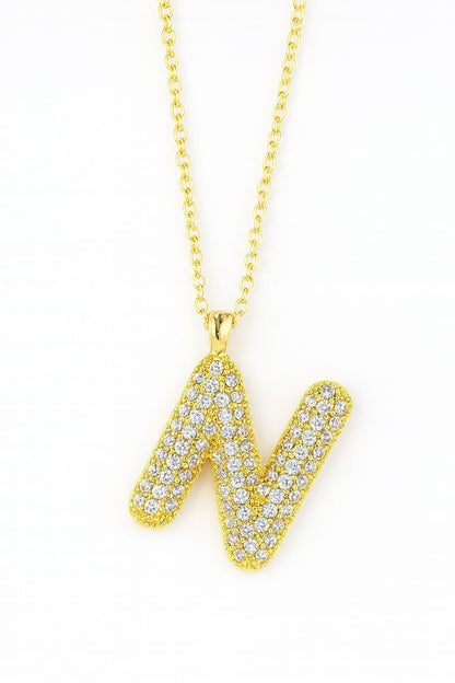 Stainless Steel Crystal Letter N Pendant Necklace – Gold