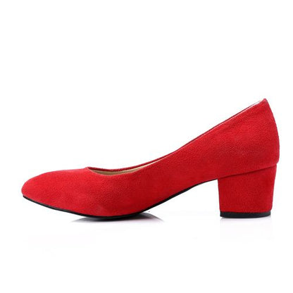 Suede Block Heel Pumps - Red