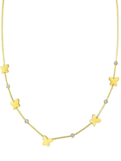 Stainless Steel Butterfly & Crystal Charm Necklace – Gold