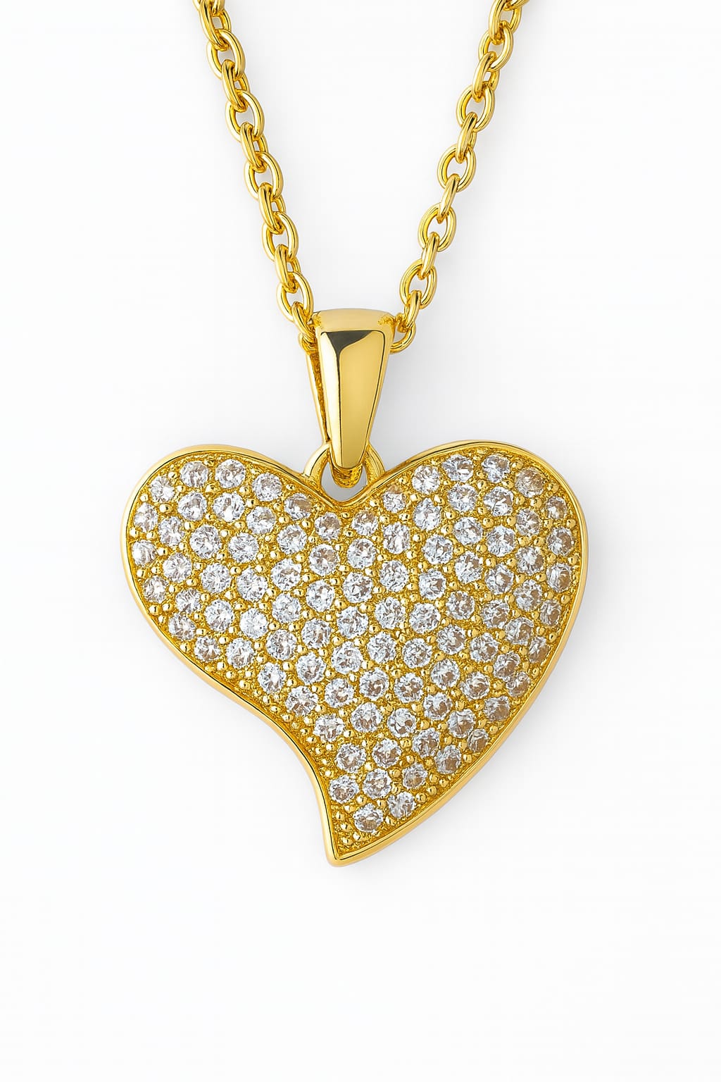 Stainless Steel Pave Crystal Heart Pendant Necklace – Gold