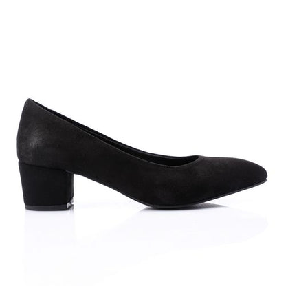 Suede Block Heel Pumps - Black