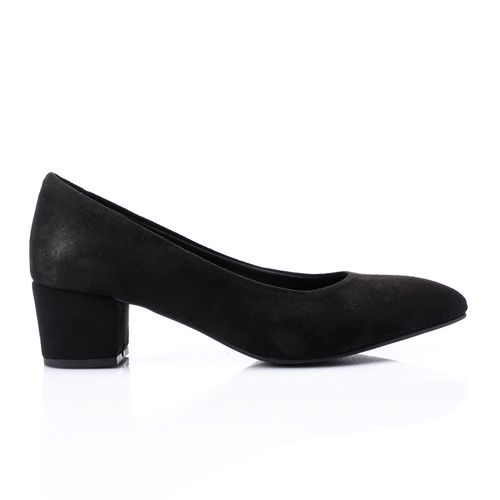 Suede Block Heel Pumps - Black