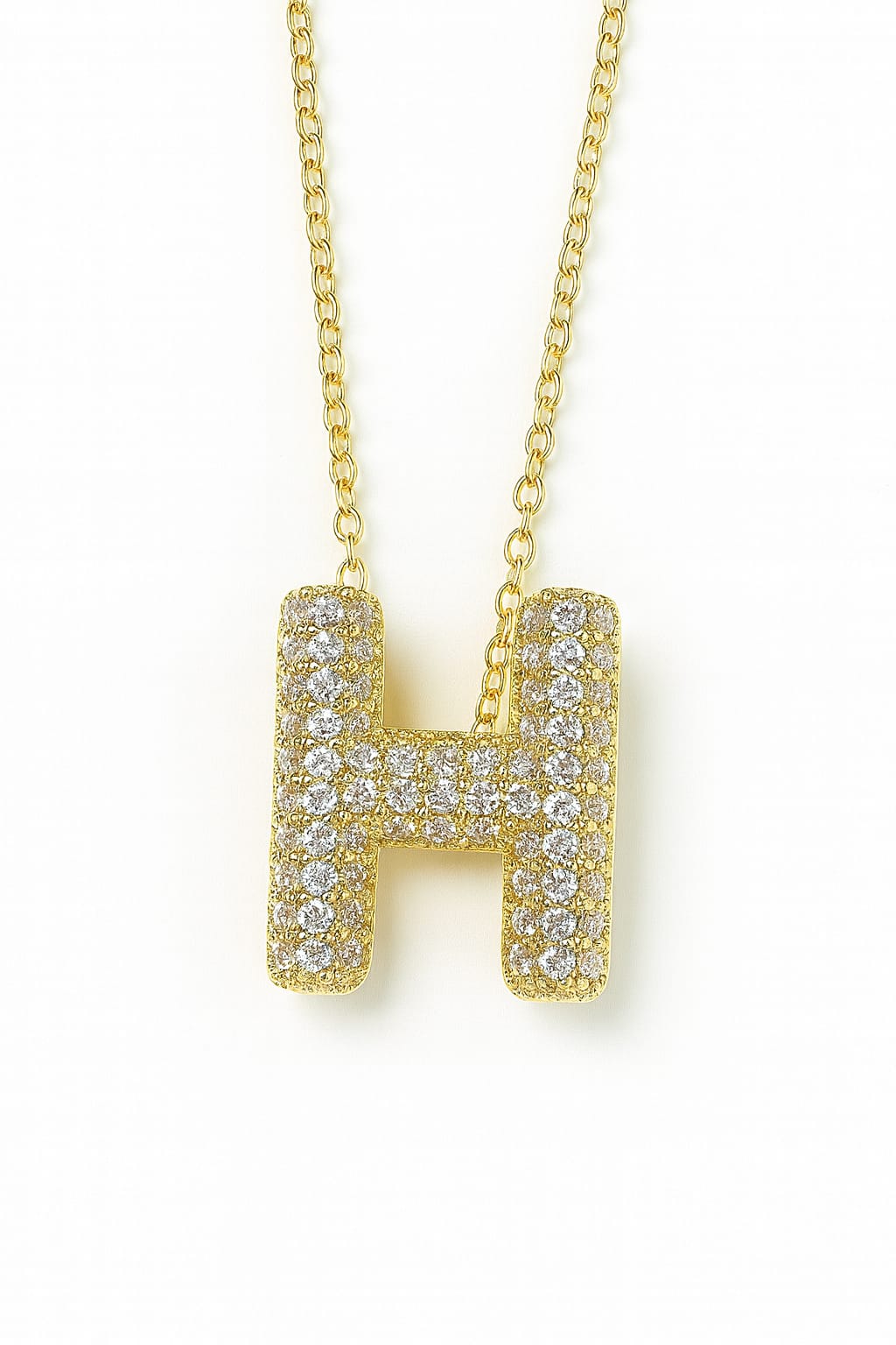 Stainless Steel Crystal Letter H Pendant Necklace – Gold