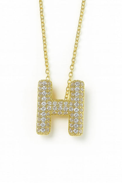 Stainless Steel Crystal Letter H Pendant Necklace – Gold