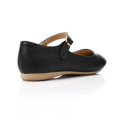 Faux Leather Mary Janes Flats - Black