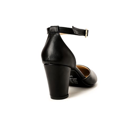 Faux Leather Ankle-Strap Block Heels - Black