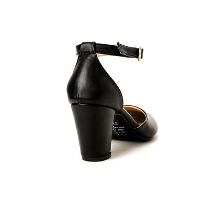 Faux Leather Ankle-Strap Block Heels - Black