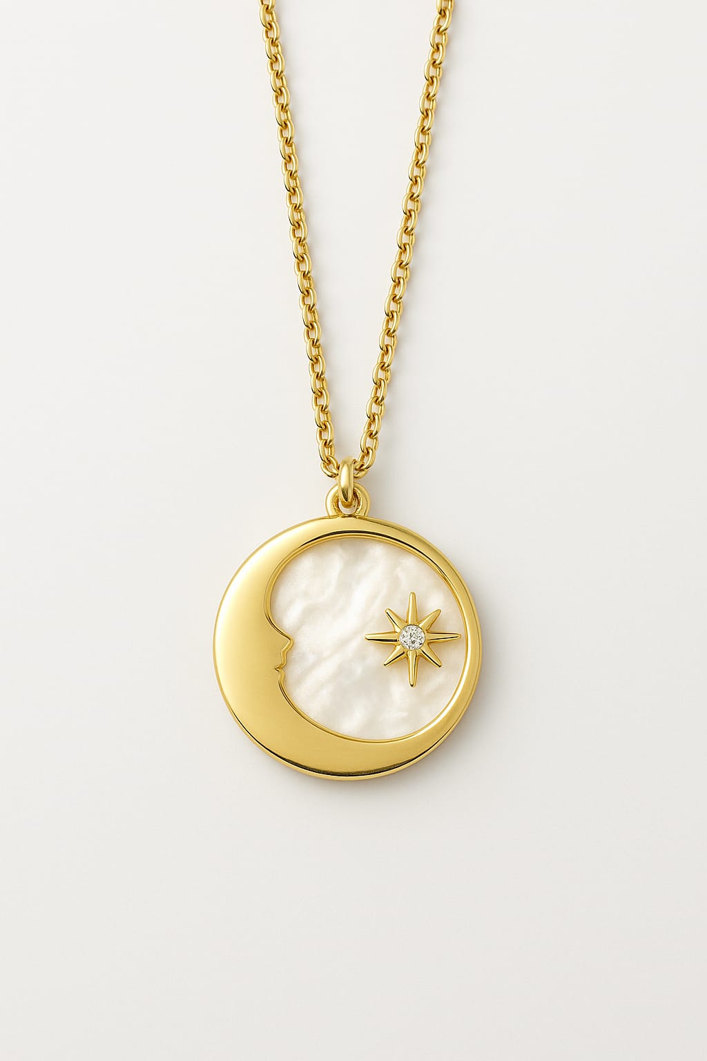 Stainless Steel Crescent Moon & Star Necklace – Gold