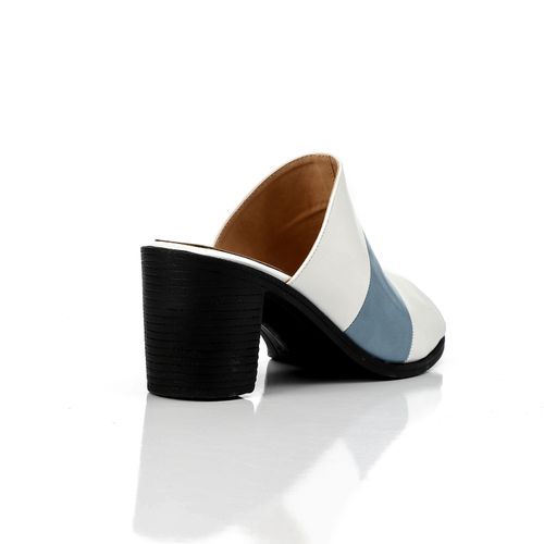 Faux Leather Block Heel Mules - Multicolor