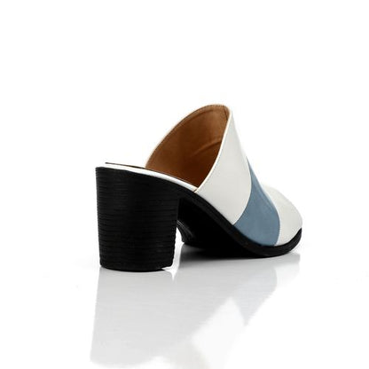 Faux Leather Block Heel Mules - Multicolor