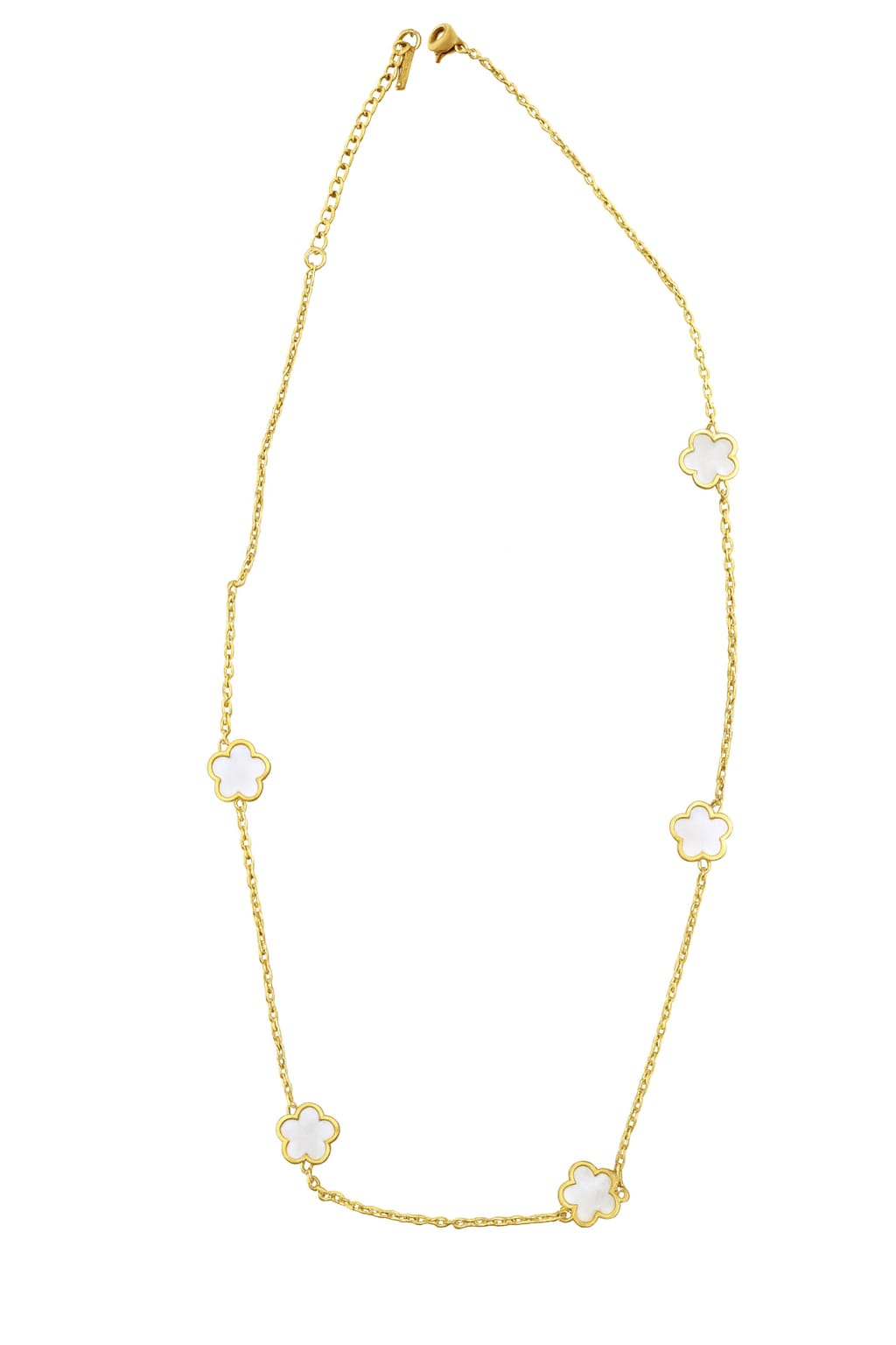 Stainless Steel Multi White Flower Charm Necklace – Gold