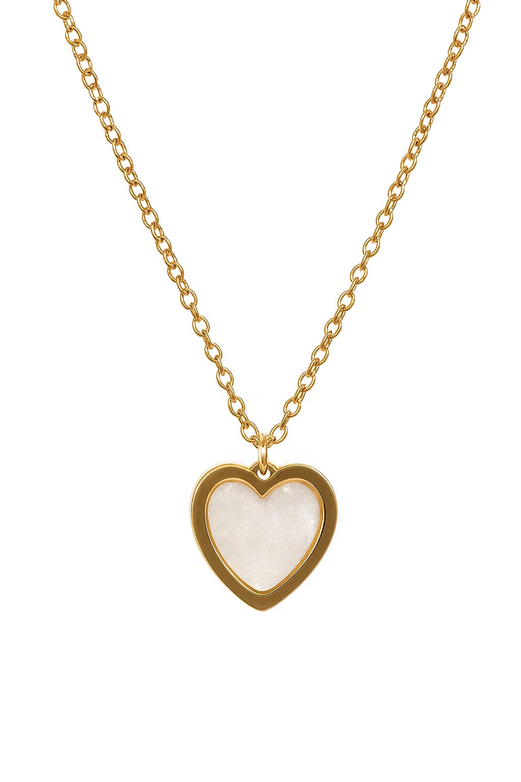 Stainless Steel Heart Pendant Necklace with Shell Inlay – Gold