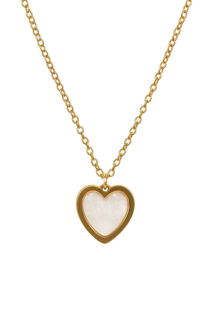 Stainless Steel Heart Pendant Necklace with Shell Inlay – Gold
