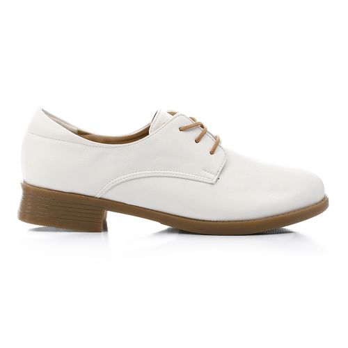 Faux Leather Lace-Up Oxford Shoes – White