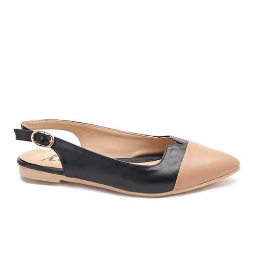 Faux Leather Slingback Flats - Black