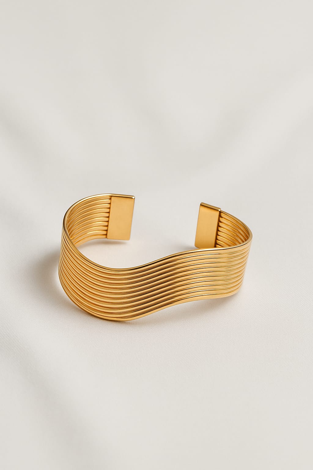 Stainless Steel Wavy Multi-Strand Cuff Bracelet - Gold