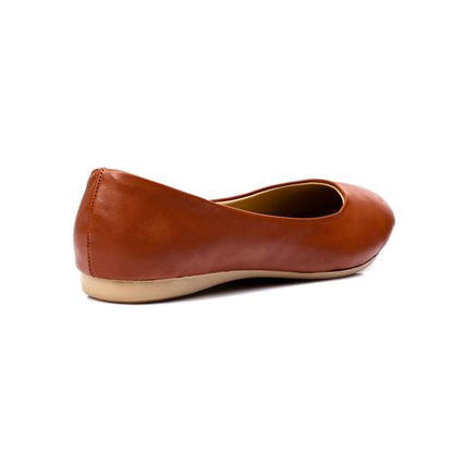 Faux Leather Ballet Flats - Brown