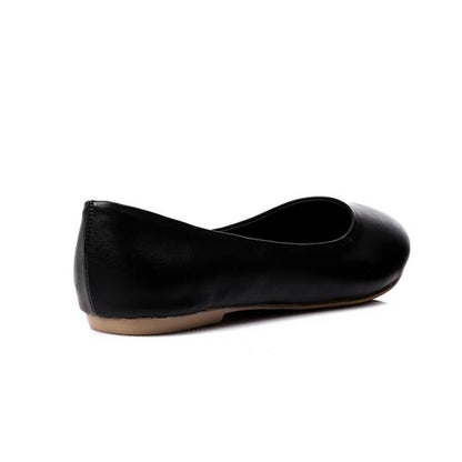 Faux Leather Round Toe Ballet Flats – Black