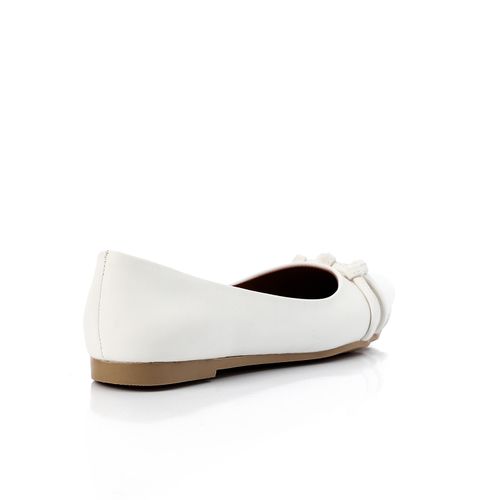 Faux Leather Knotted Pointed Flats – White