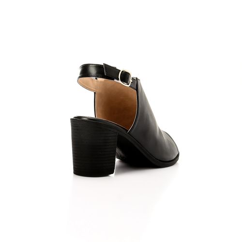 Faux Leather Slingback Open-Toe Block Heels - Black