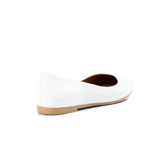 Faux Leather Pointed Toe Ballet Flats – White