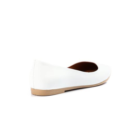Faux Leather Pointed Toe Ballet Flats – White