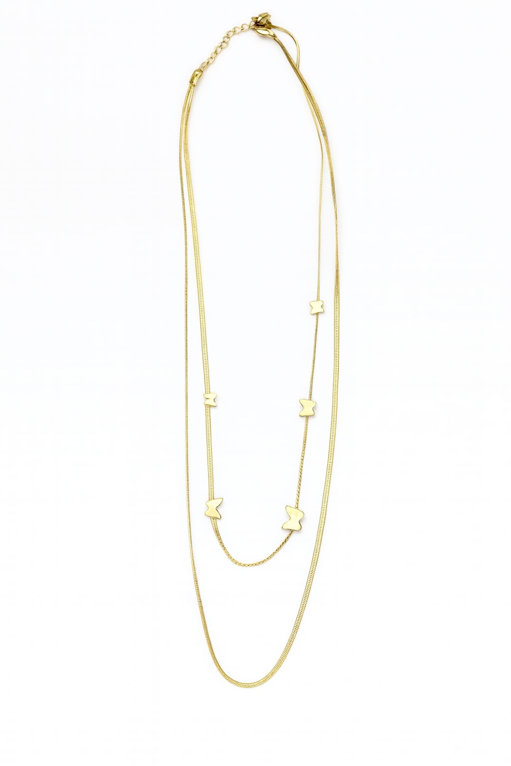 Stainless Steel Double Layer Butterfly Pendant Necklace – Gold
