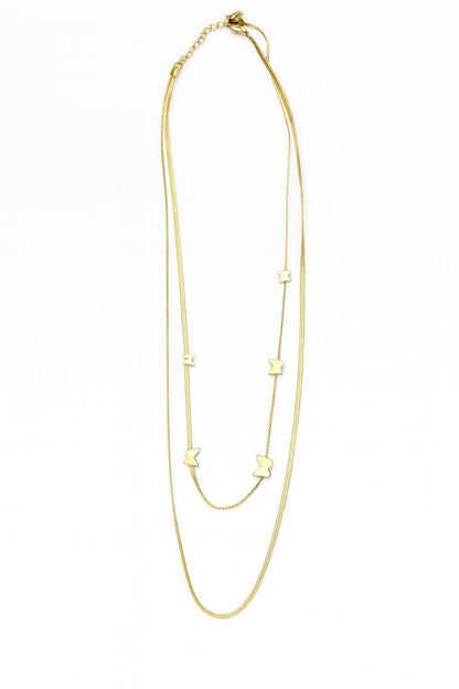 Stainless Steel Double Layer Butterfly Pendant Necklace – Gold