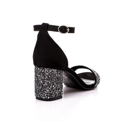 Faux Leather Ankle Strap Block Heel Sandals – Black