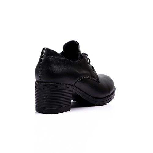 Black Leather Chunky Heeled Oxfords