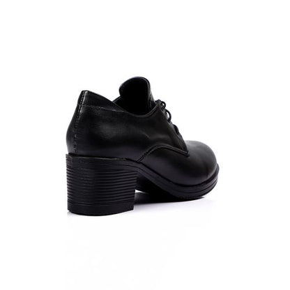 Black Leather Chunky Heeled Oxfords
