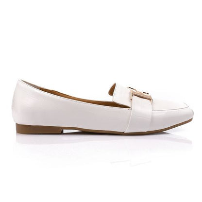 Faux Leather Croc Pattern Loafers – White