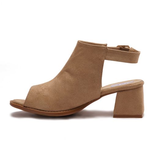 Faux Leather Slingback Block Heel Shoes - Beige