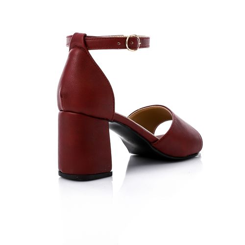Suede Block Heel Sandals - Burgundy
