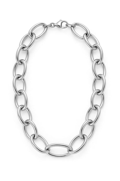 Zinc Alloy Thick Interlocking Chain Necklace –  Silver