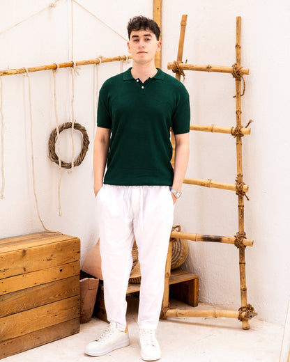 Knitted Polo T-Shirt - Emerald Green