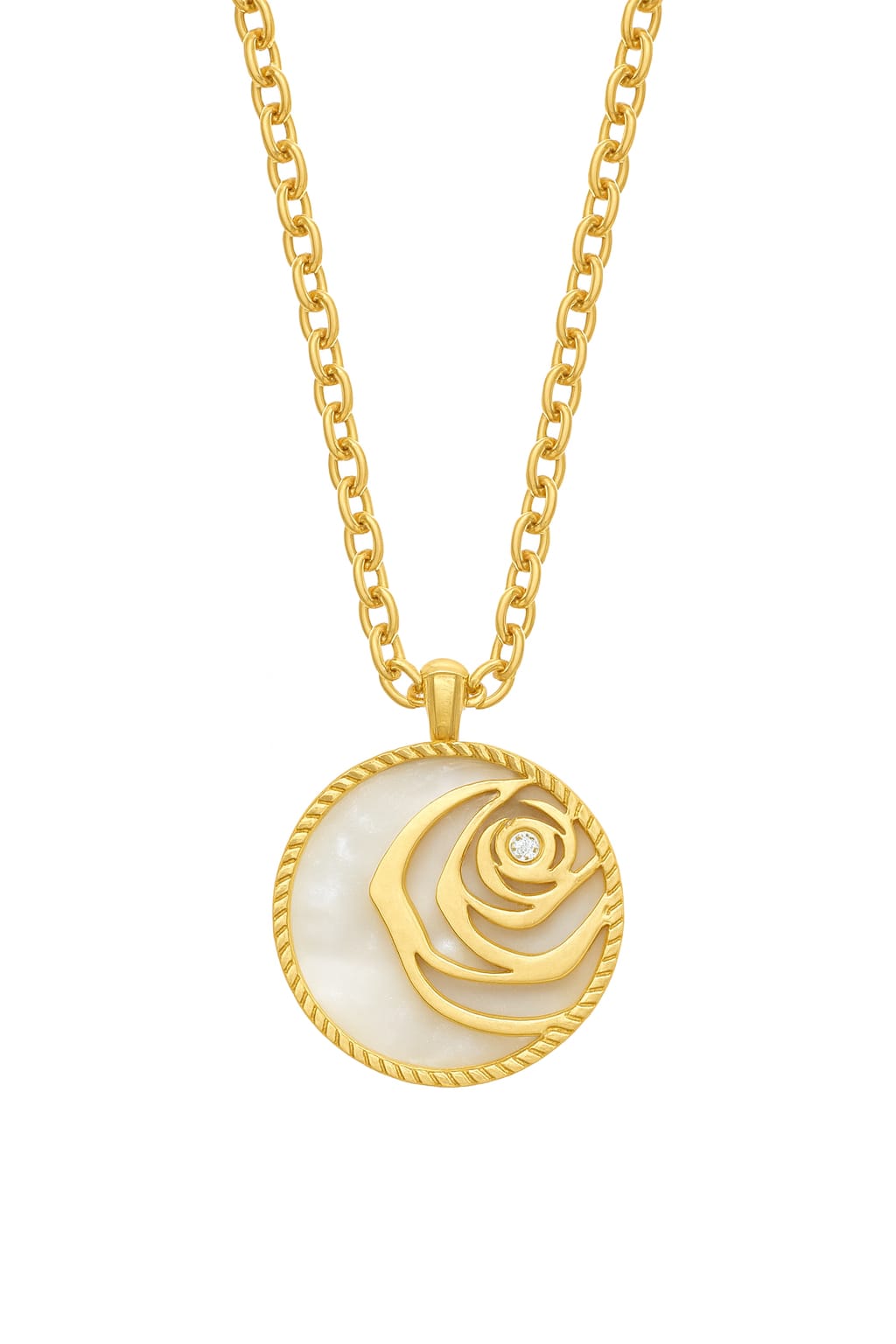 Stainless Steel Mother-of-Pearl Rose Pendant Necklace – Gold