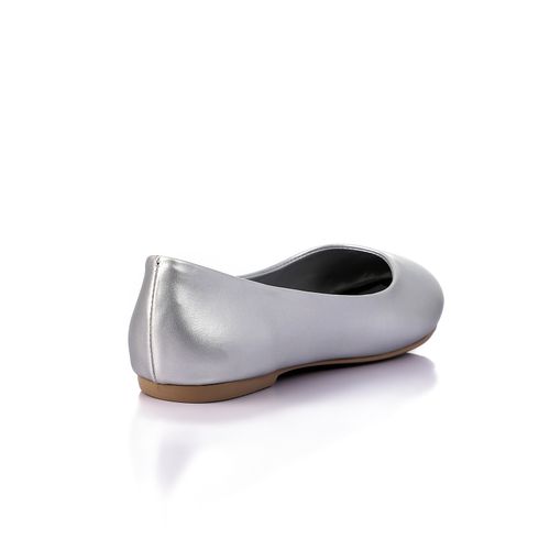 Faux Leather Metallic Ballet Flats - Silver