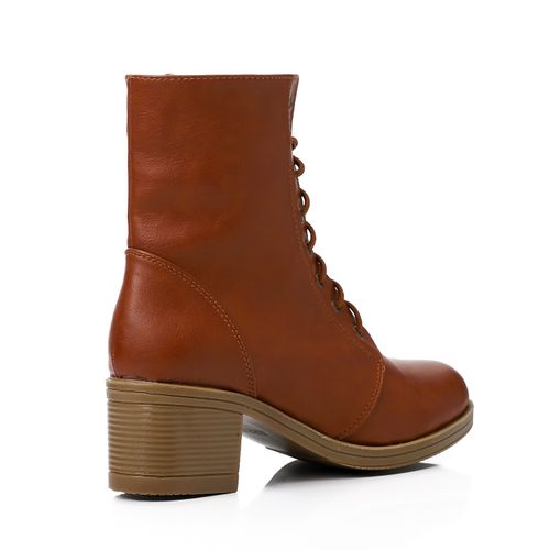 Faux Leather Half Boots - Tan