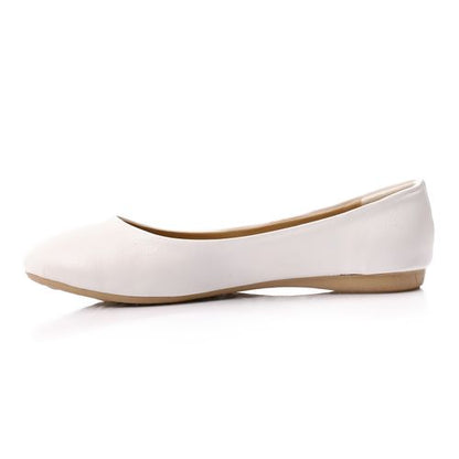 Faux Leather Round Toe Ballet Flats – White